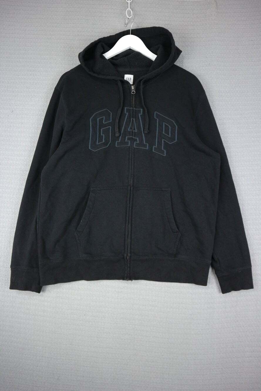 Gap Black Full Zip Hoodie Embroidered Logo Size XL